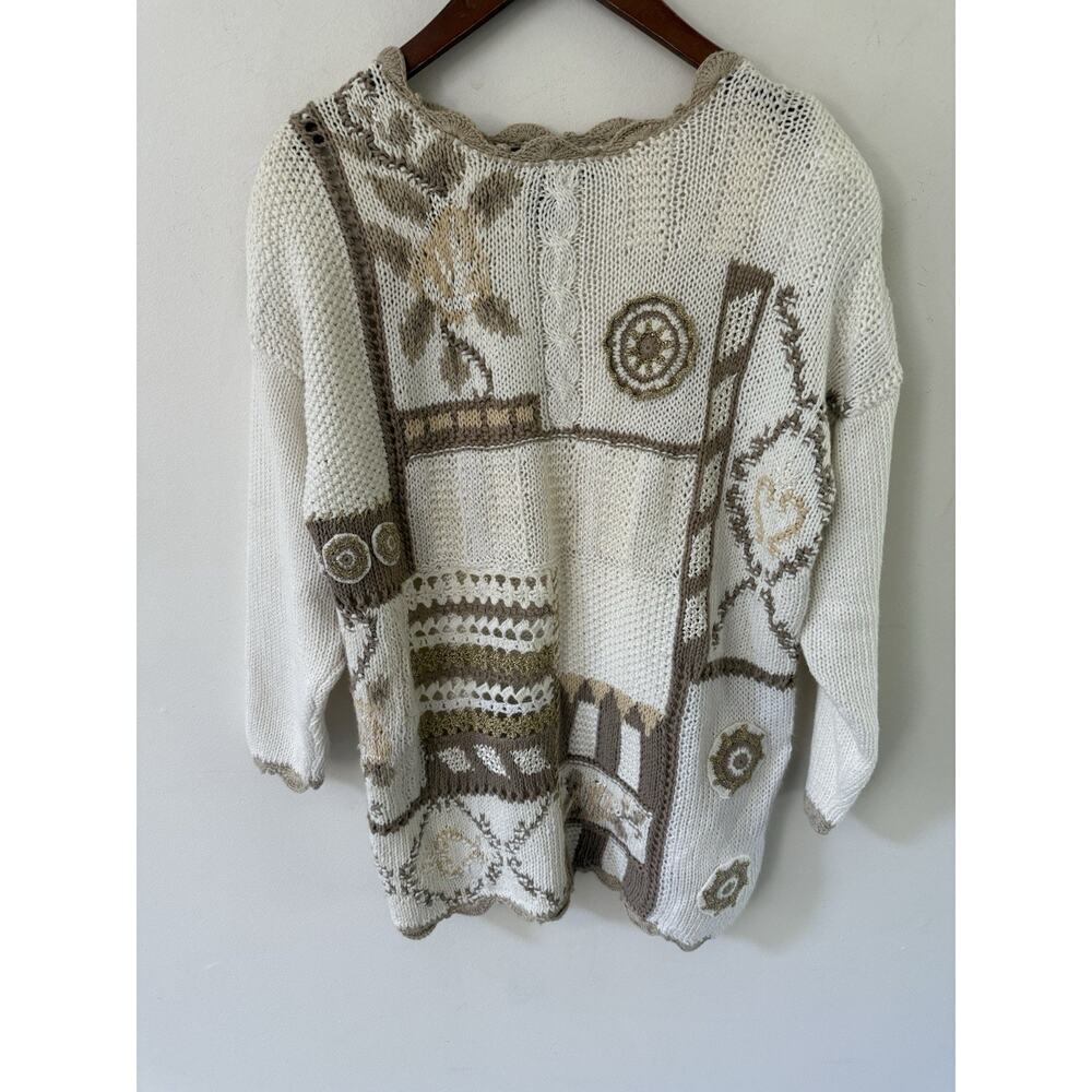 Work In Progress By Gladys Bagley Vintage Y2K 90s Sweater White Gold Size Medium